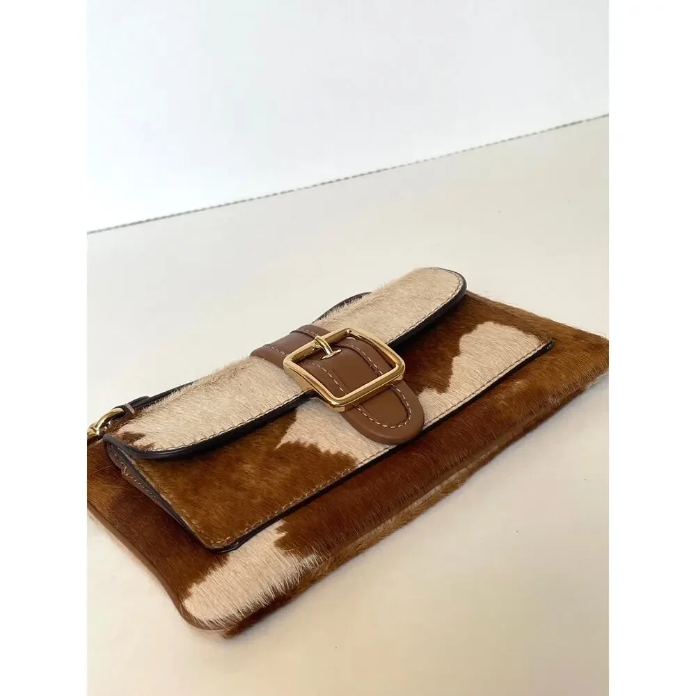 Coach Ashton Wristlet Haircalf Cow Print Leather Clutch CDY07